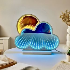 LED Infinity Mirror Cloud Tunnel Light - USB Powered Blue Yellow Neon Lamp for Bedroom Game Room Birthday Party Wall Home Decor