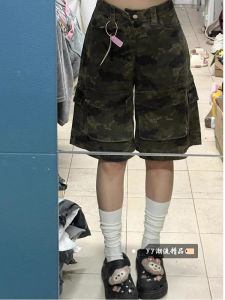 High Waist Loose Wide Leg Camouflage Workwear Pants Men Women Straight Leg Jeans Autumn New Arrival Slimming Effect