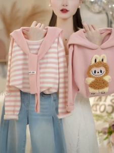 Girls Navy Collar Sweater Spring Autumn Korean Style Sweet Casual Wear Standard Package Upper Apparel by Insertion Student