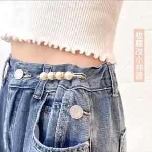 INLIFE1pc Pearl Brooch Tightening Waistband Pin Opening Bottom Metal Pearl Cute Brooch Pin Jewelry