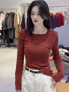 Elegant Knitted Sweater Womens Slim Fit Base Shirt Winter 2025 New Style Long Sleeve One Shoulder Design Solid Color Top