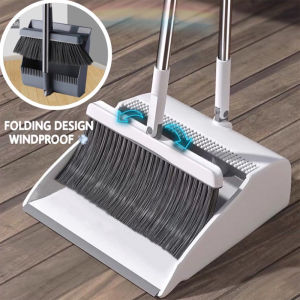 (HOME+) Rotatable Broom and Wind Proof Dust Pan with Broom Comb Broom Set