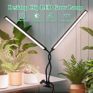 TRANYTON 30W/60W Dual Head LED Grow Light for Indoor Plants Full Spectrum Clip-on Plant Lamp with 3/9/12H Timer 10 Dimmable Levels & 360° Flexible Gooseneck Desktop Grow Light for Seedlings Succulents 50cm grow tube