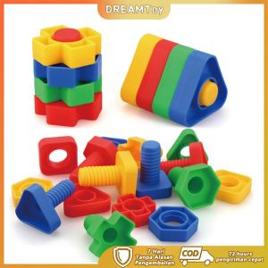 DREAMToy 5/10Set Mainan Edukasi Puzzle MUR BAUT nut Bangunan Sekrup Plastik Insert Blok Untuk Anak