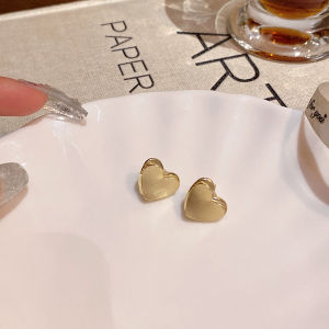 JN IMPRESSION Light luxury niche simple frosted brushed three-dimensional love earrings for women fashionable and versatile temperament net celebrity peach heart earrings