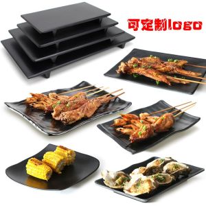 Black BBQ Plate Rectangular Plastic Dinnerware Sushi Cold Dish Commercial Use Creative Hot Pot Restaurant Japanese Style