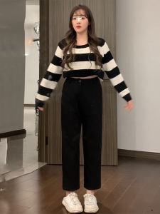 Plus Size Ankle-Length Suit Pants Womens Fall and Winter New Arrival Plus Size Ladies Slimming and Straight Loose Casual Pants Elastic Waist High Waist Pants