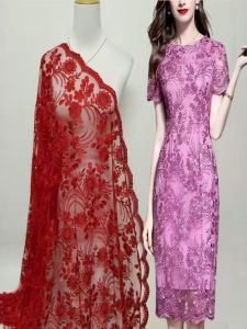 Vải Cưới Ren Thêu Cao Cấp Vải Cưới Màu Đỏ Vải Lưới Thêu Hoa Họa Tiết Hoa Họa Tiết Hoa Mùa Hè 2024 Vải Cưới