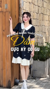[ DUY NHẤT 15-17.10-VOUCHER 40K ]Đầm thiết kế BEMINE cổ sen đính nơ tùng xếp ly phù hợp đi chơi đi dạo phố-MT9512