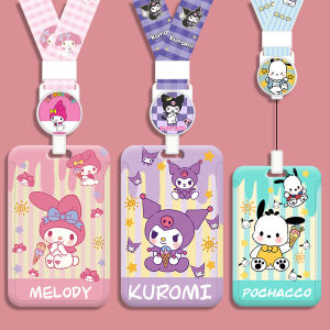 Cute Sanrio Expandable Card Holder School ID Bus Card Protector Kindergarten Campus Metro Ticket Lanyard Badge Cover