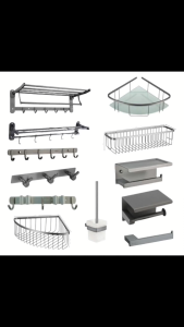 DUVENA Premium Gun Metal Series Bathroom Storage Rack Solid SUS304 Toilet Rak Tandas