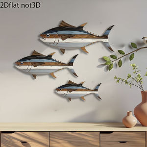 3Pcs Tuna Fish Wooden Wall Art Modern Coastal Wall Decor