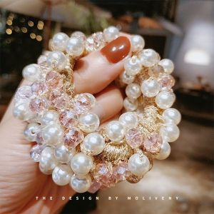 Dây Buộc Tóc Ngọc Trai Pha Lê Thanh Lịch Cho Nữ Dây Buộc Tóc Đuôi Ngựa Phụ Kiện Tóc Dây Buộc Tóc Co Giãn Dây Cao Su Dây Buộc Tóc Thời Trang Cho Nữ