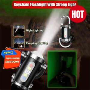 Mini keychain flashlight USB rechargeable portable LED light car emergency tool outdoor camping