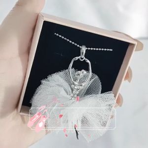 SO SEOUL Ballerina Dancer Ballet Austrian Crystal Organza Dress Pendant Long Necklace-Gift for Girls