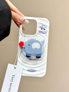 Cartoon Cute Wave Wave Elephant Magnetic Bracket Suitable for Iphone16promax New Arrival Iphone15promax Apple 14 Phone Case 13pro Niche Style All-Inclusive 12 Drop-Resistant Protective Case