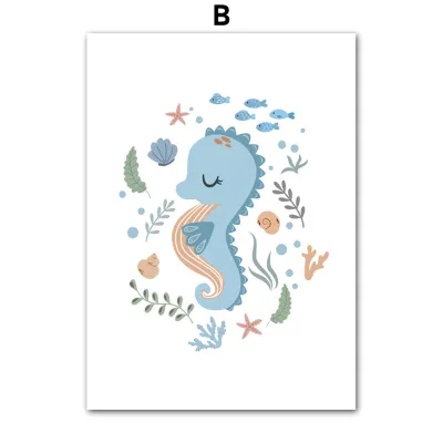 Whale Turtle Seahorse Octopus Nursery Wall Art Canvas Painting Nordic Posters And Prints Wall Pictures For Baby Kids Room Decor