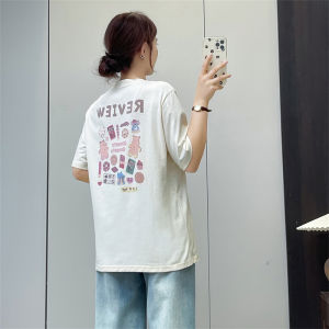 Áo Thun Cotton Tay Ngắn Mùa Hè Cho Nữ Dáng Rộng Thoải Mái in Họa Tiết Phong Cách Hàn Quốc Thường Ngày