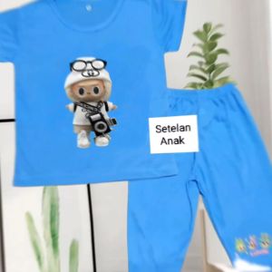 Setelan anak Cewek dan Cowok usia 1-8 tahun bergambar Labubu Kamera Sablon Digital Terbaru