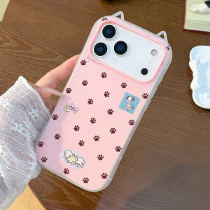 2 IN 1 Cat Ears Funny Playful Dog Phone Case For iPhone 18 Pro Max 17 16 Pro 15 14 13 11 12 17 promax Fundas Capa Coque Cover