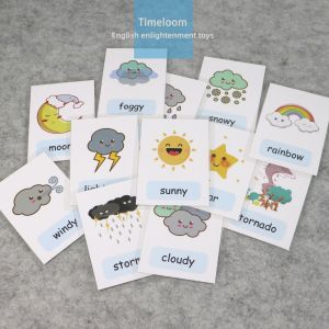 Waterproof Color Animal Weather Word Flashcards English Enlightenment Plastic Coated Learning Flash Cards for Children
