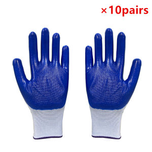 10 pairs of work gloves (made of blue nylon material with polyurethane coating) 20 pairs of industrial protective gloves
