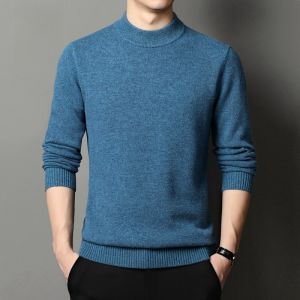 ROMON | Red Pure Wool High Collar Knitted Sweater For Men By Romon Winter Fashion City Style Casual Loose Fit Long Sleeve Crew Neck