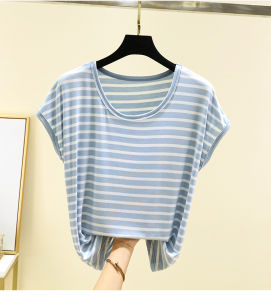 Sleeveless Modal Plus Size T-shirt Womens Summer Thin Casual Bottoming Top Loose Stripes round Neck Short Sleeve Bottoming Shirt