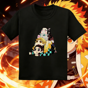 Bandai | Cute Demon Slayer Chibi T-Shirt Tanjiro Nezuko Zenitsu Anime Tee Kids Casual Cotton Short Sleeve Top Mens Shirts Woman t-shirts