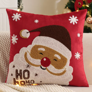 Embroidery Throw Pillow Cover Christmas Decoration Velvet Soft Santa Claus Flowers Winter Farmhouse Home Sofa Living Room