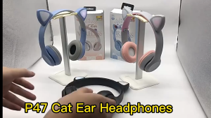 【🔥SG STOCK🔥】RICHMENTMALL P47 Hybrid Wireless Bluetooth Headphones with Mic High Deep Bass Stereo Cat Ear Headphones Headset With Mic Earpads