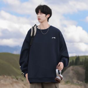 Gueren Niang 2025 New round Neck Sweatshirt Mens Spring Autumn Long Sleeve Winter Thickened Fleece Lined Base Shirt Casual Wear