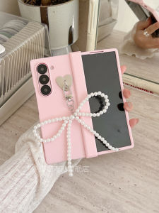 Pink Foldable Screen Phone Case for Samsung ZFold7 ZFold6 ZFold5 Ins Style Butterfly Knot Protective Hard Shell Anti-Fall with Central Axis Protection