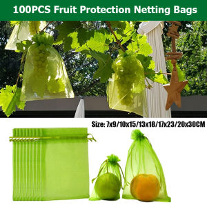 【Local Shipping】100PCS Fruit Protection Netting Bags for Fruit Trees Garden Mesh Barrier Bags to Protect Plants from Pest Birds Squirrels Fruit Cover Mesh Bag with Drawstring