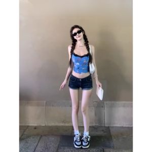 chaqi | Áo vest không tay gợi cảm phong cách Mỹ cổ điển dành cho nữ mùa hè in họa tiết động vật áo ngắn ôm vừa vặn mặc ngoài trời