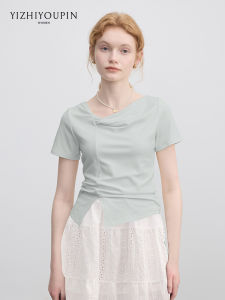 French Irregular Knot Short Sleeve Blouse Summer Thin Waist Slimming Short Top