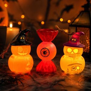 3Pcs Halloween Glowing Jack-o’ Lantern Decorative LED Electronic Eyeballs Night Lights Party Props Creative Skull Hanging Decorations