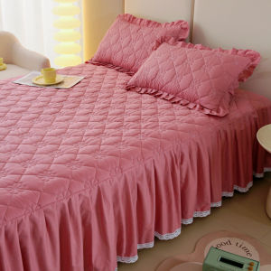 Customized Solid Color Bed Skirt All Cotton Quilted Bed Cover Double 1.8x2.2M Tatami Simmons Lace Non-Slip Mattress Cover