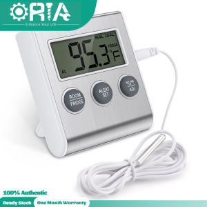 ORIA เครื่องวัดอุณหภูมิห้องเครื่องวัดอุณหภูมิตู้เย็นเครื่องวัดอุณหภูมิตู้แช่แข็งพร้อมสัญญาณเตือนอุณหภูมิสูงและต่ำฟังก์ชั่นหน่วยความจำดิจิตอล Fridgemeter สำหรับบ้านครัวร้านอาหารบาร์คาเฟ่ตู้ฟักไข่