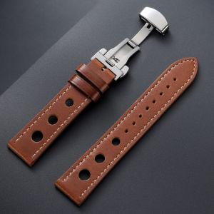 Oil Waxed Leather Watch Band 20mm 22mm Breathable Hole Strap Butterfly Buckle for Omega for Seiko Watch Universal Sport Bracelet