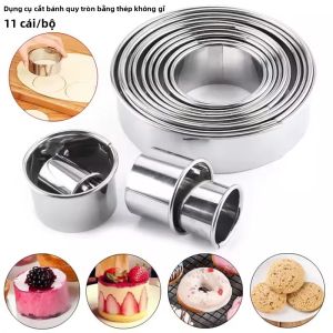 Thép Không Gỉ Mousse Cookie Bánh Quy Bộ Dao Cắt Bộ 11/12 PC Tròn Bánh Bao Bánh Ngọt Khuôn Thân Thiện Với Môi Trường DIY Dụng Cụ Nướng Bánh