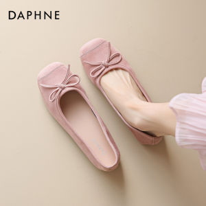 รองเท้าบัลเลต์ส้นแบนสีดำ Daphne สำหรับผู้หญิง รองเท้าแตะแบบสวมสบาย ทรงหัวมน ดีไซน์เรียบง่าย สไตล์หวาน รองเท้าแฟชั่นฤดูร้อน
