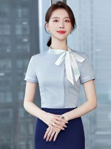 เสื้อเชิ้ตแขนสั้นผู้หญิงสำหรับพนักงานโรงแรม ชุดทำงาน ชุดสูท พนักงานหัวหน้ารับรอง ชุดทำงาน ฤดูร้อน 2024 วัสดุโพลีเอสเตอร์