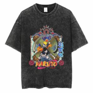 Áo Thun Cotton Nam Tay Ngắn Phong Cách Đường Phố Cổ Tròn Dáng Rộng Mùa Hè Naruto Anime Phong Cách Nhật Bản Cổ Điển