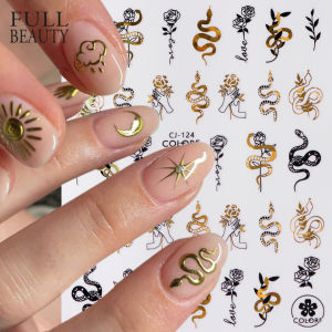 New Arrival 3D Snake Rose Adhesive Star Moon Ins Internet Celebrity French Line Flower Maple Leaf Pattern Nail Art Sticker