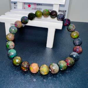 (Actual Item) Natural Premium Black Opal Rainbow Fire Faceted Bead Bracelet 7.5MM(实物)天然优质黑欧泊璀璨彩虹火彩切割珠手串7.5MM - Fast Shipping (J123)