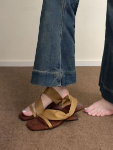 MeiLaiYaJi Womens Sandals Brown mid Heel Slope Heel Comfortable Fashionable Summer Slip-On High Heels with Skirt No Foot Pain