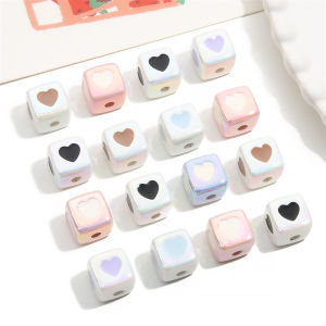 2pcs Fashion Colors 12mm Square Beads Heart Design Cube Acrylic Beads DIY 3mm Hole Beads Handmade DIY For Jewelry Making
