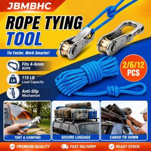 JBMBHC 6/12PCS Camping Rope Tightener Tool With Nylon Rope Heavy Duty Roller Tensioner Retractable Buckle For Tent Tarp Hammock Outdoor Gear Securing