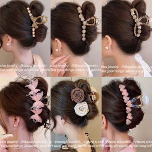 กิ๊บติดผมรูปดอกกุหลาบขนาดใหญ่สำหรับผู้หญิง 2024 รุ่นใหม่ หรูหรา หวาน คลิปผมสำหรับผมข้างหลังศีรษะ คลิปผมรูปฉลาม คลิปผม